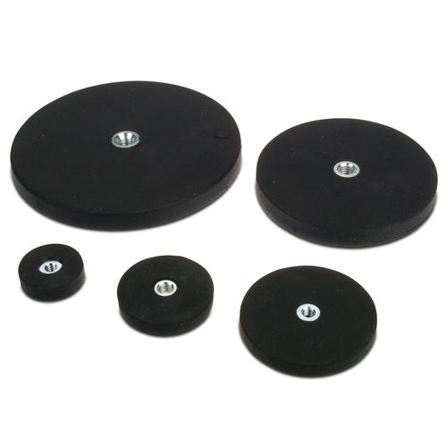 Sistema magnetico con filettatura interna, sistemi magnetici e calamite, Base magnétique haute en néodyme recouvert de caoutchouc avec un taraudage intérieur,.Aimant cylindrique en gomme taraudé, Systèmes magnétiques en néodyme gommés avec filetage femelle
